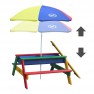 Medinis spalvotas iškylos stalas su skėčiu ir vandens bei smėlio dėžėmis vaikams | Axi A031.004.08